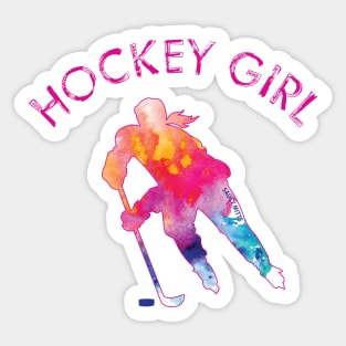 Hockey Girl Watercolor Sticker